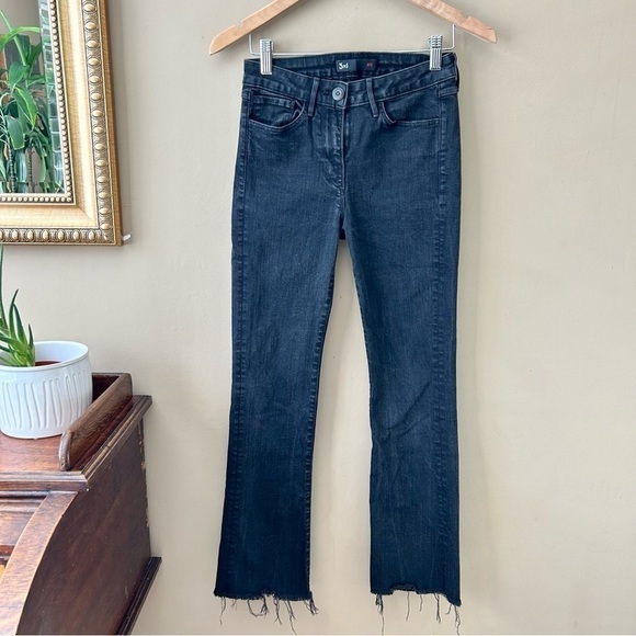 3X1 NYC Crop Baby Boot Mid Rise Frayed Jeans Black Tear Style W25CB0191 Size 26 - Picture 4 of 12